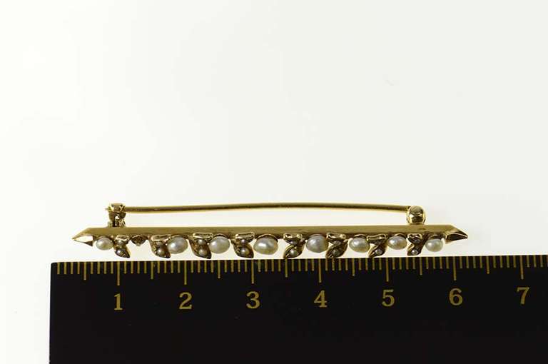 14K Yellow Gold Victorian Seed Pearl Ornate Vine Bar Pin/Brooch