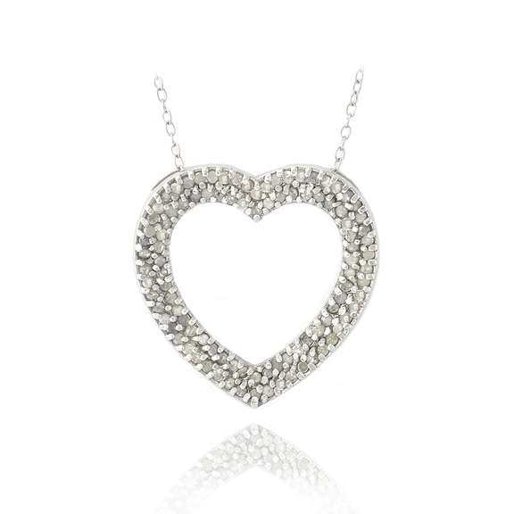 Sterling Silver 1ct Diamonds Open Heart Necklace