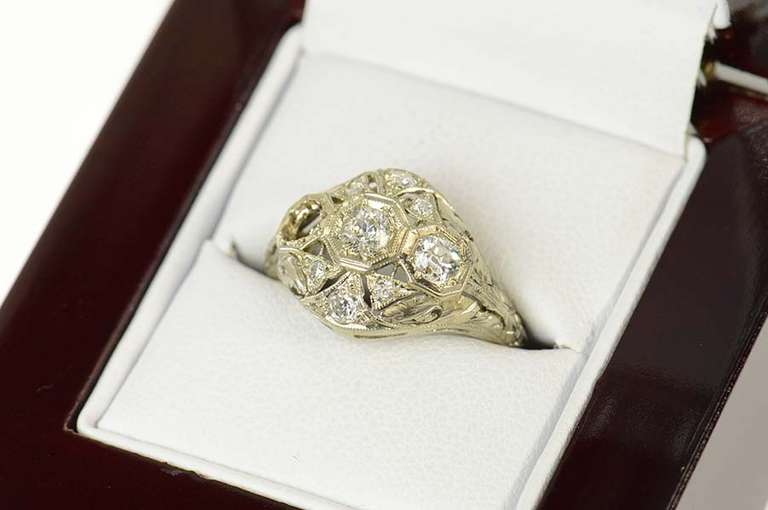 14K White Gold 0.54 Ctw Art Deco Diamond Engagement Ring