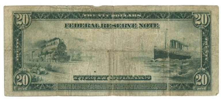 Scarce 1914 Series Large Size $20 Federal Reserve Note (2-B)