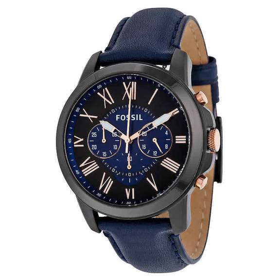 Fossil Black And Blue Dial Chronograph, New In Box.