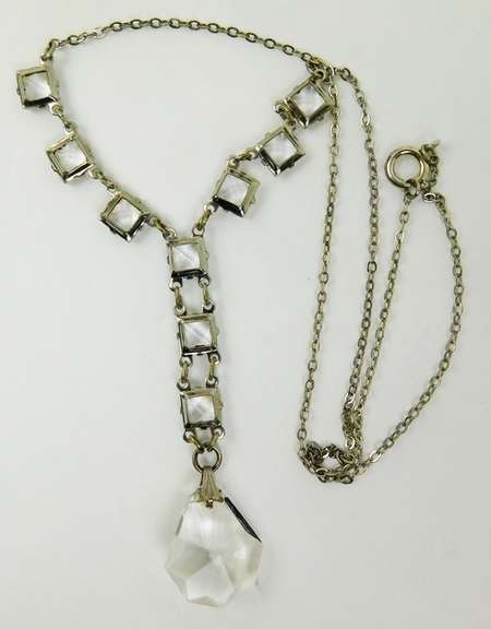 Antique Sterling Crystal Drop Necklace