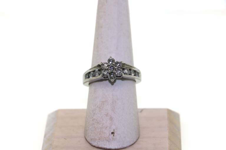 Floral Diamond Cluster Ring with 14k White Gold Band
