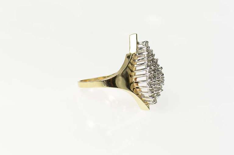 10K Yellow Gold Pear Diamond Cluster Statement Bypass Ring