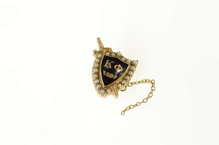 10K Yellow Gold Kappa Phi Christian Sorority Pearl Lapel Pin/Brooch