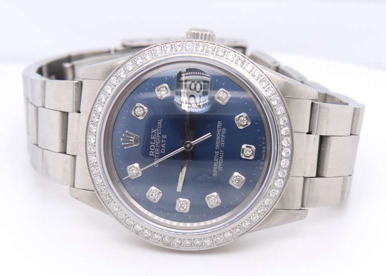 Rolex Oyster Perpetual Date Watch with Blue Dial