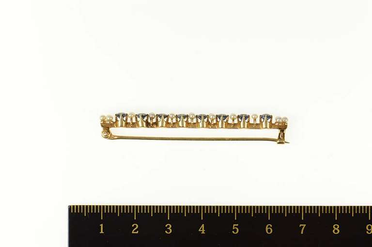 14K Yellow Gold Victorian Cornflower Sapphire Seed Pearl Pin/Brooch