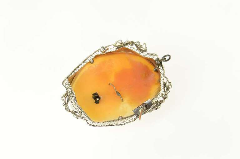 14K White Gold Victorian Diamond Necklace Carved Cameo Pin/Brooch