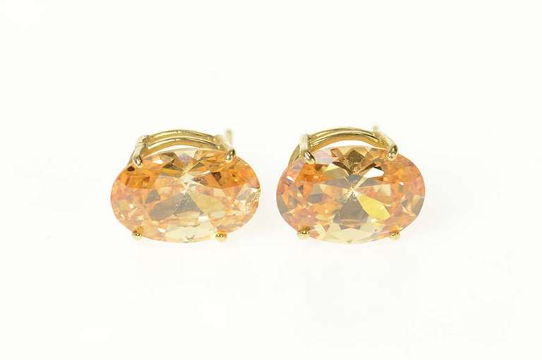 14K Yellow Gold Oval Syn. Champagne Morganite Oval Stud Earrings