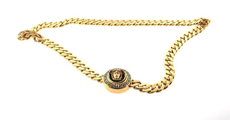 Classical Greek 14k Gold and Onyx Necklace with Hermes