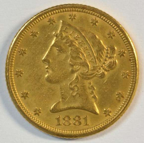 Sharp 1881 US $5 Liberty Gold Piece. Full strike