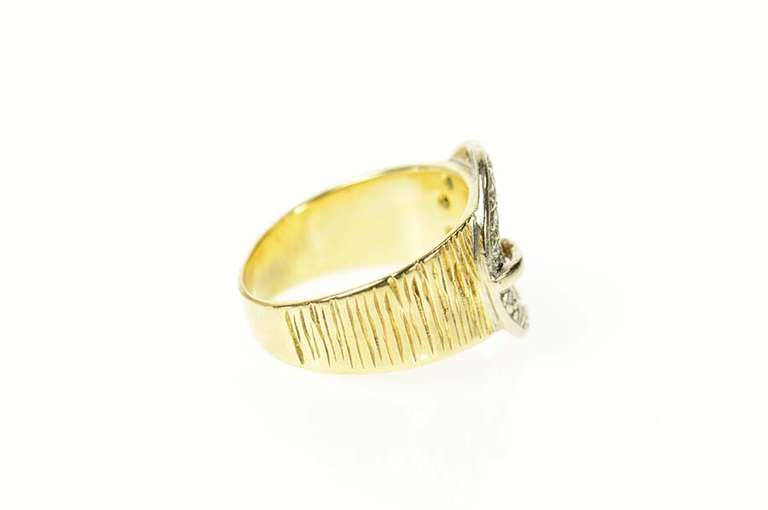 14K Yellow Gold Diamond Round Belt Buckle Statement Ring