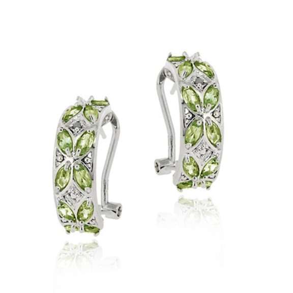Sterling Silver 4.2ct. Peridot & Diamond Half Hoop Earrings