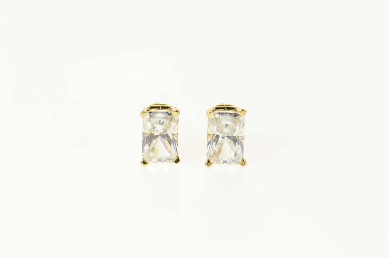 14K Yellow Gold Emerald Cut Solitaire Classic CZ Stud Earrings