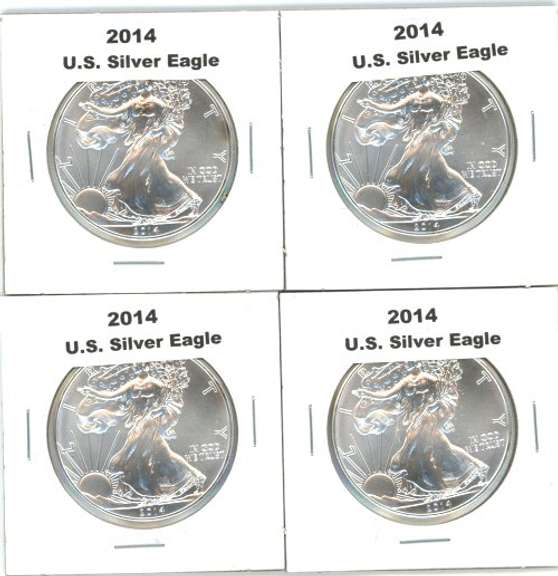 4 Superb Gem BU 2014 $1 American Silver Eagles in holders