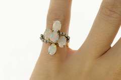 14K Yellow Gold Ornate Natural Opal Diamond Accent Cocktail Ring
