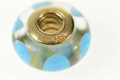 14K Yellow Gold Pandora Murano Blue Glass Swirl Designer Charm/Pendant