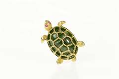 14K Yellow Gold Green Agate Ruby Eyed Turtle Statement Pin/Brooch