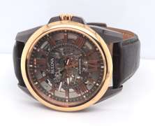 Bulova Sutton Classic Automatic Skeleton Dial Brown Leather Watch
