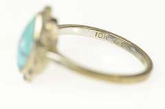 10K White Gold Marquise Turquoise Scalloped Trim Statement Ring