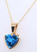 Handsome Yellow Gold Blue Topaz Pendant on Chain