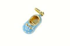 14K Yellow Gold Mary Jane Shoe Sky Blue Polka Dot Enamel Pendant