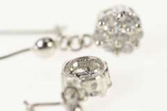 14K White Gold Classic Flower Round Cluster Dangle CZ Earrings