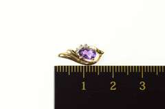 10K Yellow Gold Oval Amethyst Diamond Accent Classic Pendant