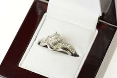 14K White Gold 0.72 Ctw Princess Diamond Engagement Set Ring