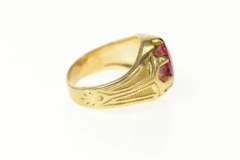 14K Yellow Gold 1930's Ornate Syn. Ruby Statement Ring