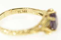 14K Yellow Gold Amethyst Oval Leaf Accent Statement Ring