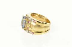 14K Yellow Gold Ornate Syn. Sapphire Diamond Statement Ring