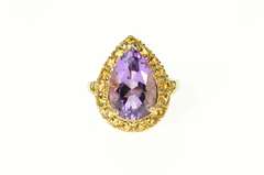 10K Yellow Gold Pear Amethyst Citrine Halo Cocktail Statement Ring