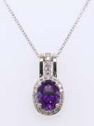 Elegant White Gold Amethyst and Diamond Halo Pendant on Chain