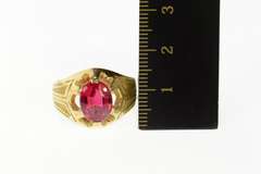 14K Yellow Gold 1930's Ornate Syn. Ruby Statement Ring
