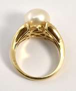Lustrous Button Pearl and Diamond Ring