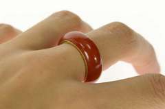 14K Yellow Gold Curved Carved Carnelian Retro Statement Band Ring