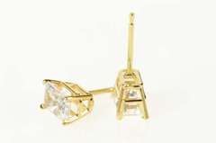 14K Yellow Gold Emerald Cut Solitaire Classic CZ Stud Earrings
