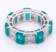 Green and White Cubic Zirconia Sterling Silver Band