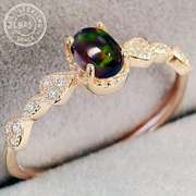 GENUINE ETHIOPIAN BLACK OPAL & CREATED WHITE SAPPHIRE 925 STERLING SILVER ADJUSTABLE OPEN RING ADJUSTABLE OPEN RING