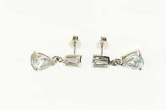 14K White Gold Pear & Baguette CZ Dangle Statement Earrings