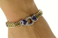 14K Yellow Gold Two Tone Lapis Lazuli Heart Wheat Chain Bracelet