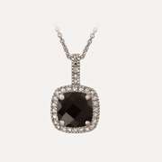Sterling Silver 2.75ct Black Spinel & Diamond Accent Square Pendant