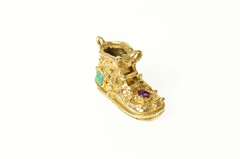 14K Yellow Gold 1950's Turquoise Ruby Baby Shoe Bootie Charm/Pendant