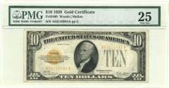 Real nice 1928 Small Size $10 Gold Certificate. PMG VF25