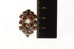 14K Yellow Gold Ornate 1950's Syn. Garnet Cluster Cocktail Ring