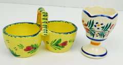 Vintage French Quimper Double Caddy & Egg Cup
