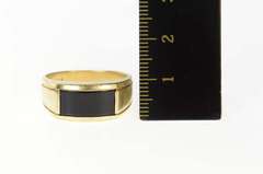 10K Yellow Gold 1960's Squared Black Onyx Men's Statement Ring