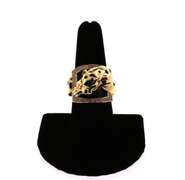 Illustrious Handmade Italian 14k Gold and Onyx Signet Ring with resting Panther