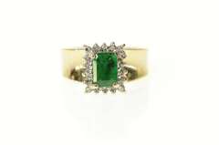 14K Yellow Gold 0.85 Ctw Emerald Diamond Halo Engagement Ring